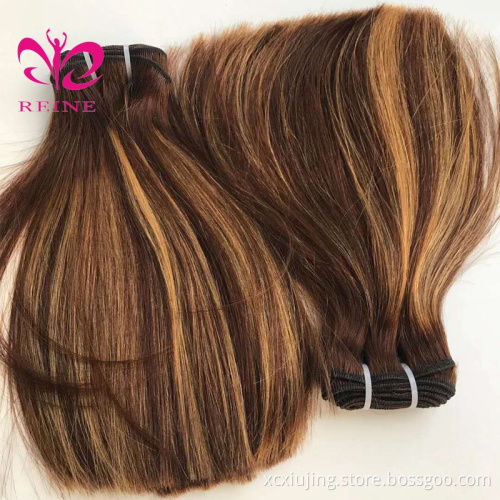 REINE Hair Wholesale 100% Human Double Drawn Remy Full Cuticle Free Sample Cabelo Humano with 4*4 closure 4/27 Highlight color